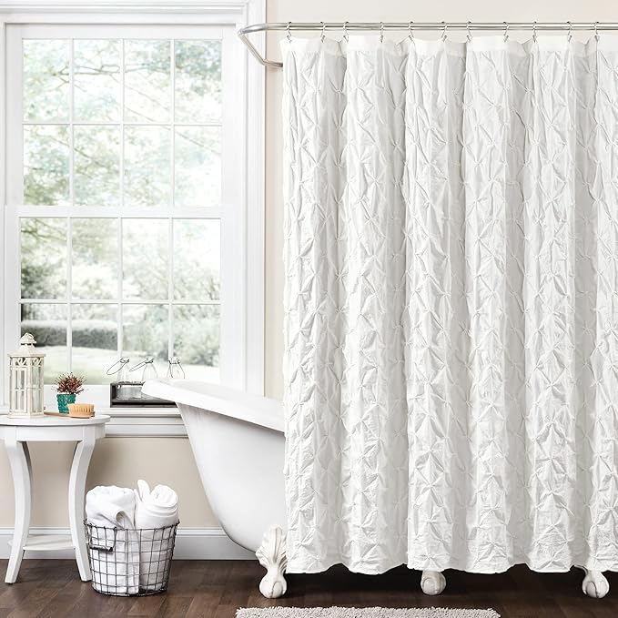 Lush Decor Ravello Pintuck Shower Curtain, 72" W x 72" L, White - Luxe Pintuck Embellishment - Chic Textured Design - Traditional Glam & Farmhouse Bathroom Decor