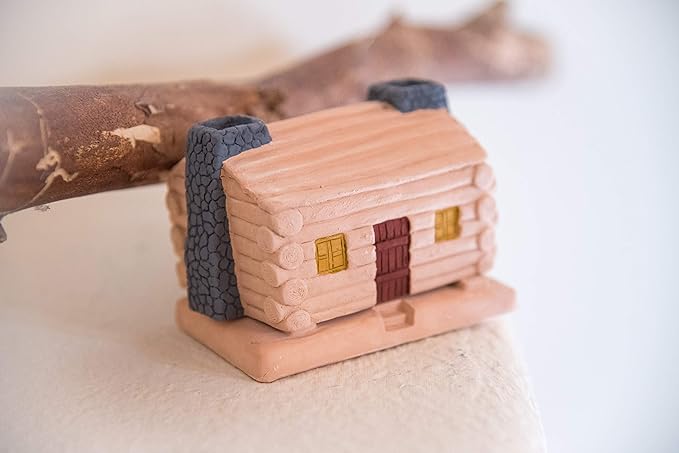 Incienso de Santa Fe - Log Cabin Natural Wood Incense Burner, Includes 20 Piñon Incense Bricks