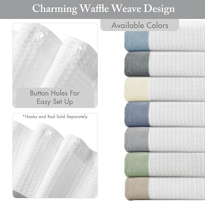 Madison Park Shower Curtain Waffle Weave Striped Pieced Design Fabric Shower Curtains for Bathroom with 3M Scotchgard Moisture Management Premium Spa Quality Modern Standard 72"x72" Grey