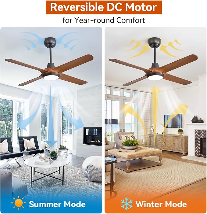 50 Inch Ceiling Fans with Lights,Ceiling Fan with Light and Remote Control Smart Ceiling Fan,Noiseless Reversible DC Motor,4 Blade Ceiling Fans 6-Speed 3 CCT,Ceiling Fan for Indoor/Outdoor