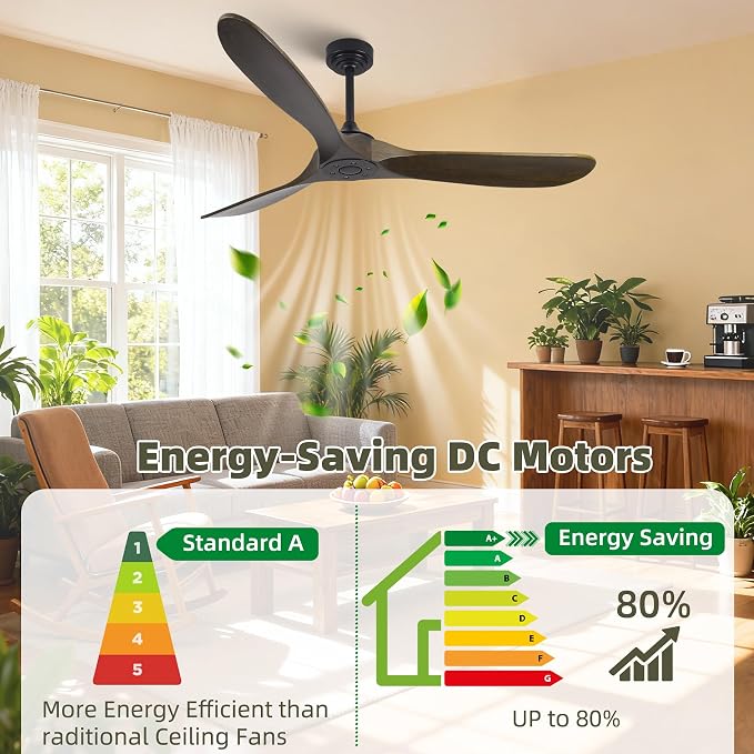 Outdoor Ceiling Fan Without Light, 60 Inch Smart Ceiling Fan with Remote & Voice Control for Compatible with Alexa/Google, 3-Blade Wood Fan, Quiet DC Motor, 6 Speeds for Patio, Porch, Farmhouse