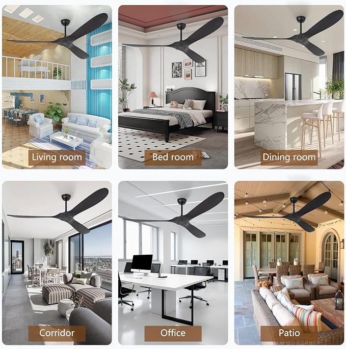 72 Inch Solid Wood Ceiling Fans Without Lights,Propeller Outdoor Ceiling Fans Without Lights with Wall Switch and Remote,Quiet DC Motor,3 Blades Ceiling Fan for Patios,Large Ceiling Fan
