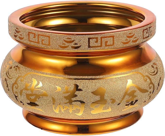 Yardwe Ceramic Incense Burner 6 Inch Golden Incense Holder Bowl Feng Shui Censer for Home Decor Spiritual Offerings