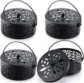 Lallisa 4 Pieces Mosquito Coil Holder Incense Coil Holder Round Retro Portable Metal Hanging Incense Burner with Handle for Home Camping Indoor Outdoor Patio(Black)