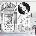 Ambesonne Jukebox Shower Curtain, Doodle Style Retro Music Box Notes Coins Long Play Vintage Sketchy Art, Cloth Fabric Bathroom Decor Set with Hooks, 69" W x 70" L, Black and White