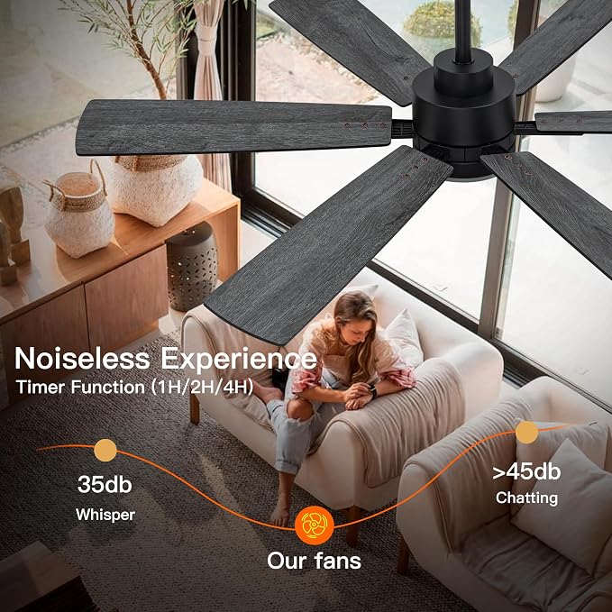 OURSTAR Ceiling Fans with Lights and Remote Control, Black Ceiling Fan with Light 3-Color LED Dimmable, Memory for Lighting and Fan Reversible, 6-Speed, Timer, Indoor/Outdoor Use, 52 Inch