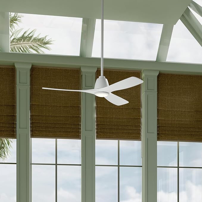 Kichler 54" Volos II 3 Blade Ceiling Fan in Matte White, With White Polycarbonate Lens, Matte White Blades, Easy-to-Install AC Motor, Downrod, 300054-MWH