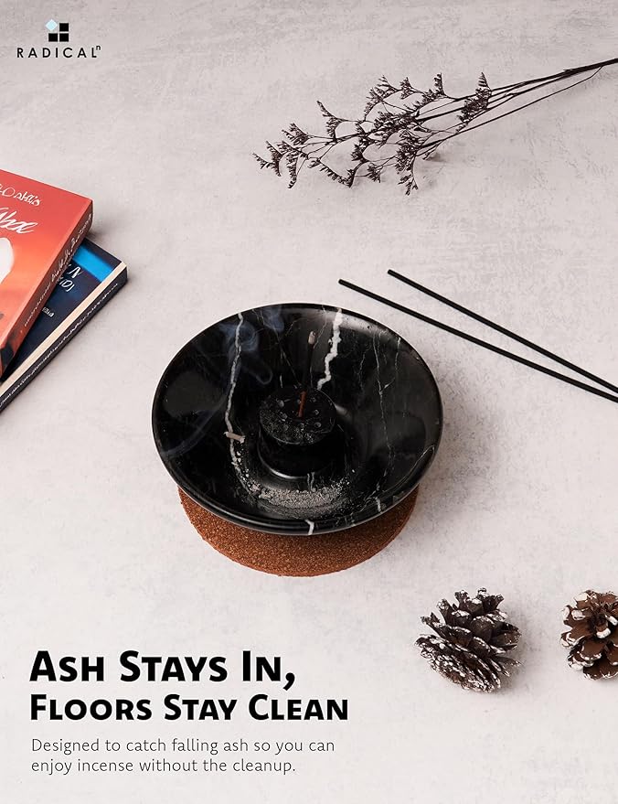 Radicaln Marble Incense Holder 5.5" Inches Black Handmade Incense Stick Holder for Living Room Décor, Ideal Incense Holder Marble Ashtray & Palo Santo Holder for Home Décor