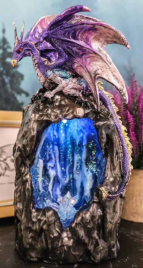 Ebros Gift Purple Azurite Quartz Dragon Climbing On Faux Geode Crystal Gemstone Quarry Mountain Cave Backflow Incense Burner Figurine Faux Stone