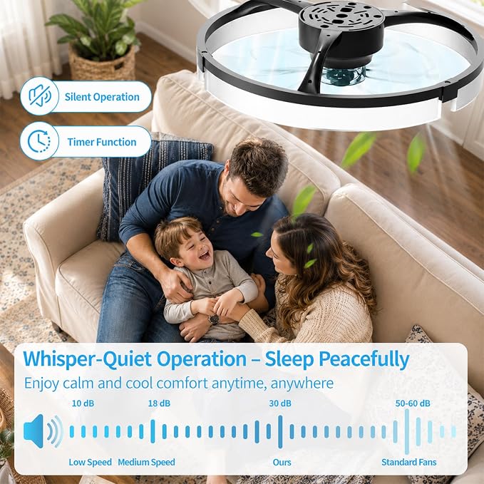 Ceiling Fans with Lights and Remote, 20'' Low Profile Ceiling Fan, 1-6 Wind Speeds, 3000-6500K Dimmable Flush Mount LED Fan Light, Modern Fandelier Ceiling Fans for Bedroom