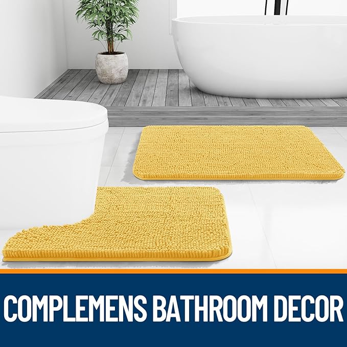 OLANLY Large Bathroom Rugs 70x46, Extra Soft Absorbent Chenille Bath Rugs, Rubber Backing Quick Dry, Machine Washable Bath Mats for Bathroom Floor, Tub and Shower, Home Decor Accessories, Yellow