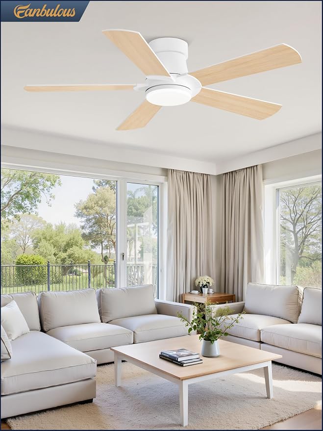 Fanbulous 42” Ceiling Fans with Lights and Remote, Flush Mount Ceiling Fan | Low Profile,Modern Ceiling Fan with LED Light, 5 Blades, 3CCT, 6 Speeds,Timer,Bedroom, Indoor, Outdoor,Living room,White
