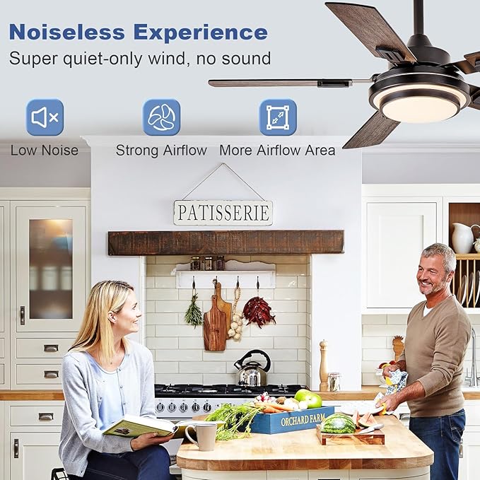 Depuley 42-Inch Ceiling Fan with Light: Walnut Ceiling Fans with 5 Blades Dual Finish Reversible - Farmhouse Ceiling Fan with Remote Control Noiseless for Living Room Outdoor Patios