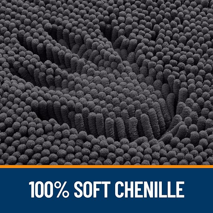 OLANLY Bathroom Runner Rugs 47x17, Soft Absorbent Chenille Bath Rugs, Rubber Backing Quick Dry, Machine Washable Long Bath Mats for Bathroom Floor, Tub and Shower, Home Decor Accessories, Dark Grey