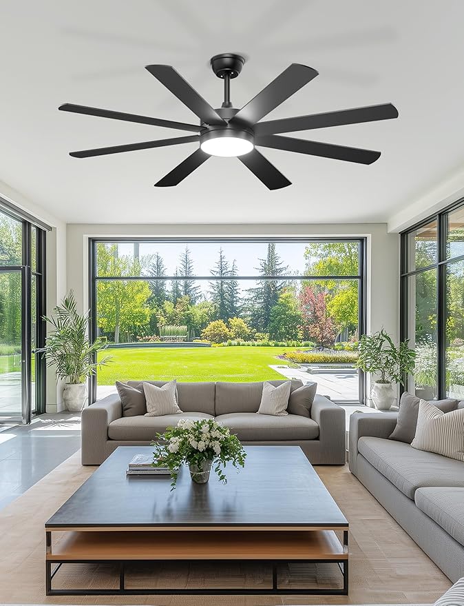 60'' Ceiling Fans with Lights - Modern Black Ceiling Fan Remote/APP Control, Dimmable, Quiet DC Motor Ceiling Fan for Indoor/Covered Outdoor