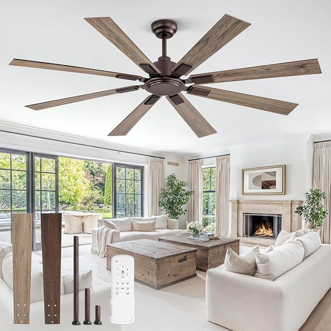 ZMISHIBO 65 Inch Oil Rubbed Bronze Ceiling Fans No Light with Remote, Indoor/Outdoor Farmhouse Ceiling Fan Without Light for Living Room Patio, 6 Speed Reversible Quiet DC Motor, Dual Finish Blades