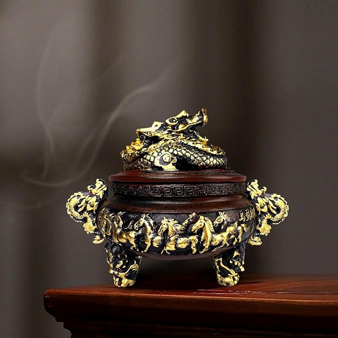 Incense Burner, Dragon Resin Burner, Incense Burner with Lid and Stand Accessories, Suitable for Indoor and Outdoor use, Housewarming Gift Idea,Feng Shui Home Decoration (red)