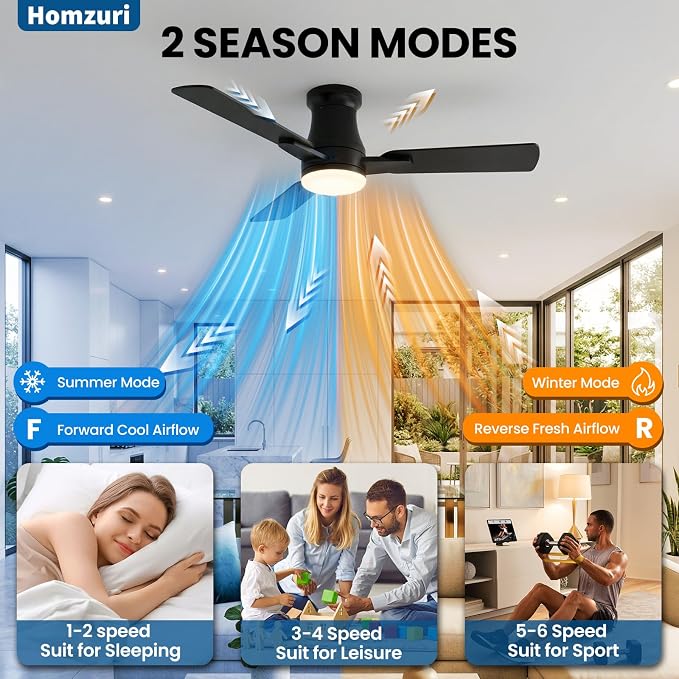 42 Inch Ceiling Fans with Lights, Fast Install Ceiling fan with Light and Remote/APP Control, 3CCT, Dimmable, Noiseless DC Reversible Motor, 3 Blades Black Ceiling Fan for Bedroom Outdoor