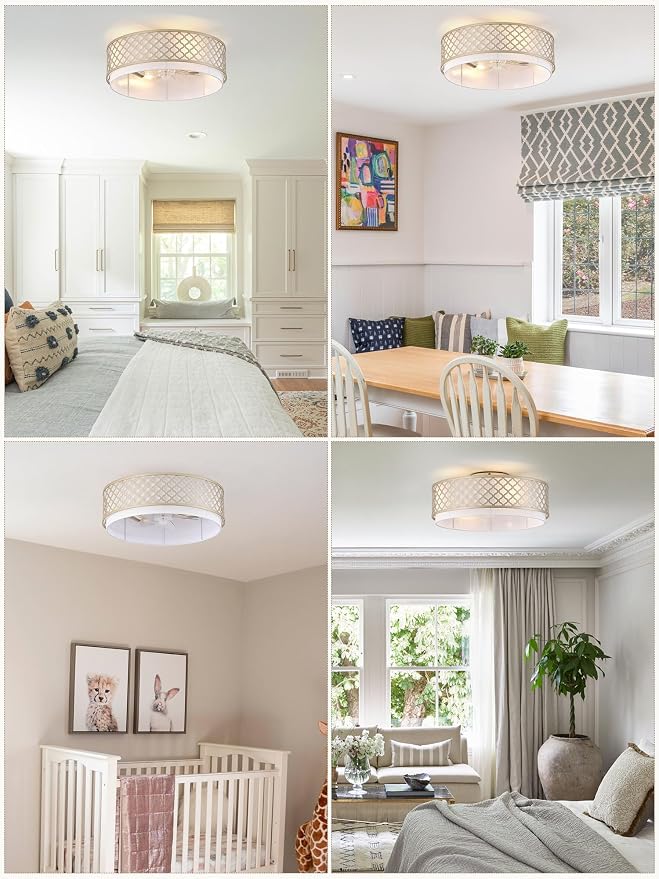 20" Gold Flush Mount Ceiling Fan with Light, Boho Ceiling Fans with Lights, Enclosed with Remote Control 6 Speeds for Living Room, Bedroom, Nursery