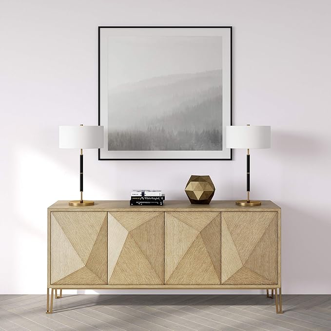 Henn&Hart 25" Tall 2-Light Table Lamp with Fabric Shade in Black/Brass/White, Lamp, Desk Lamp for Home or Office