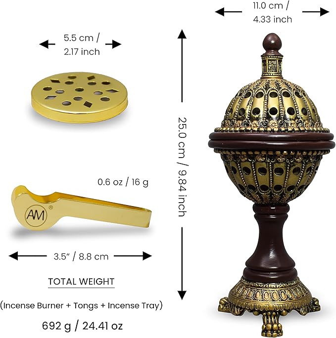 AM Lux Globe Incense Burner - Bakhoor Cone Holders | Insence bukhoor Burners| Frankincense Burner Charcoal | Mabkhara | for Office & Spiritual Décor (Bronze)