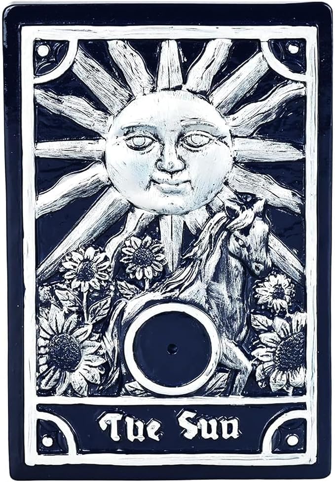 Sun Tarot Card Incense Burner – 3.5" x 5" Hand-Painted Holder | Tarot Decor, Meditation Tool, Spiritual Gift | Sun Card Symbolism for Positivity, Clarity & Energy Cleansing