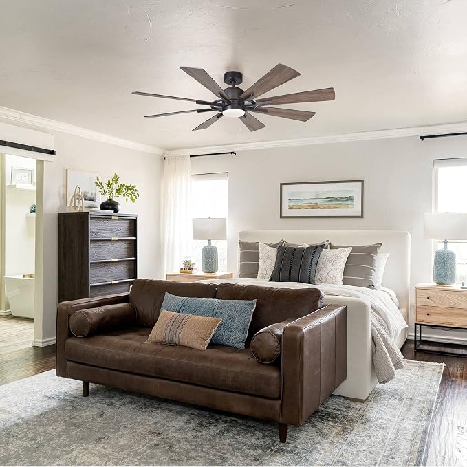 60 inch Ceiling Fans with Lights and Remote, Black Farmhouse Chandelier Fan, 8 Blades, Quiet DC Motor, Indoor/Outdoor ETL Large Ceiling Fan for Kitchen Living Room Garage, 3 CCT, 6 Speed, Timer