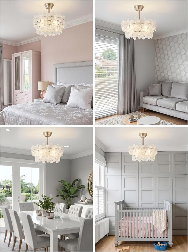 Silver Crystal Fandelier Ceiling Fans with Lights, 20" Silver Flower Chandelier Ceiling Fan with Light Remote Control, Caged Mid-Century with 6 Speeds for Bedroom, Nursery, Living Room
