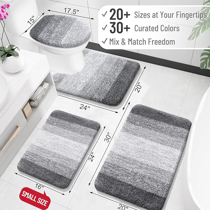 OLANLY Bathroom Runner Rugs 54x24, Extra Soft Absorbent Microfiber Bath Rugs, Rubber Backing, Quick Dry, Machine Washable Bath Mats for Bathroom Floor, Tub and Shower, Home Decor Accessories, Grey