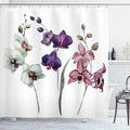 Ambesonne Watercolor Flower Shower Curtain, Different Orchid Flowers on Clear Background Exotic Blooms, Cloth Fabric Bathroom Decor Set with Hooks, 69" W x 70" L, Rose Purple