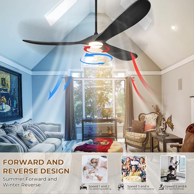72" Outdoor Ceiling Fans with Lights and Remote Control, Large Ceiling Fan with Lights High CFM Quiet 3 Wood Blade Propeller Outdoor Fan,Propeller Ceiling Fan for Patio,Matte Black