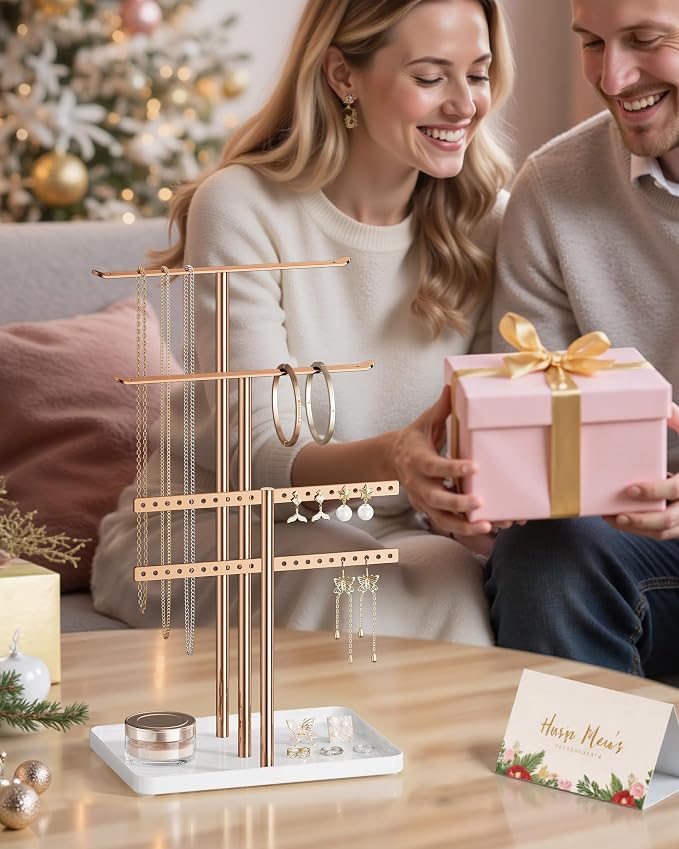 pickpiff Rose Gold Jewelry Organizer: 14.5" Sturdy Stand for 80 Pcs Jewelry