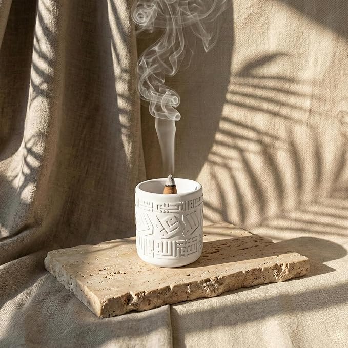 Mabkhara Incense Burner for Cone Incense, Decorative Mabkhara Calligraphy Incense Holder with Ash Catcher, Islamic Tabletop Home Decor