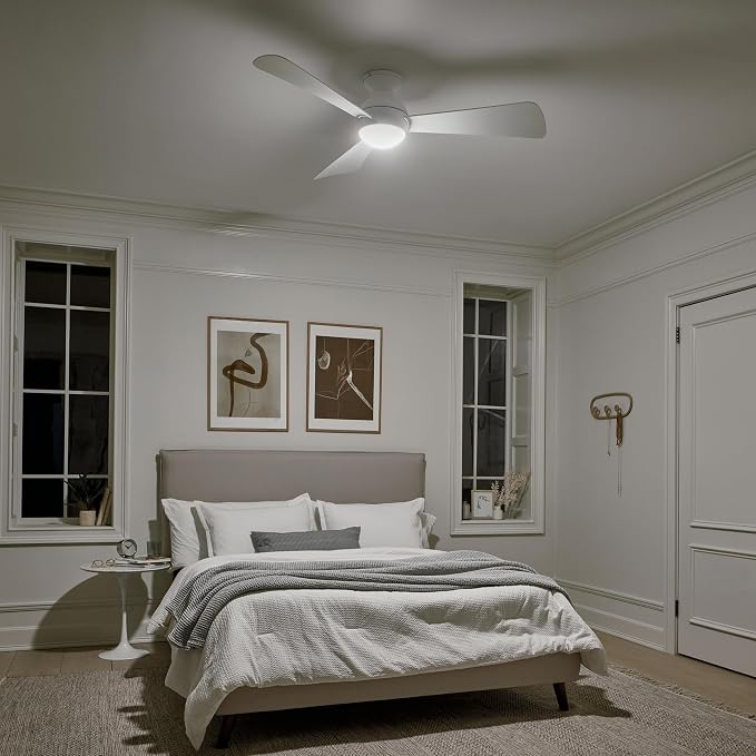 Kichler 330152MWH 54 Inch Sola Ceiling Fan LED, 3 Speed Wall Control Full Function, Matte White Finish with Matte White Blades