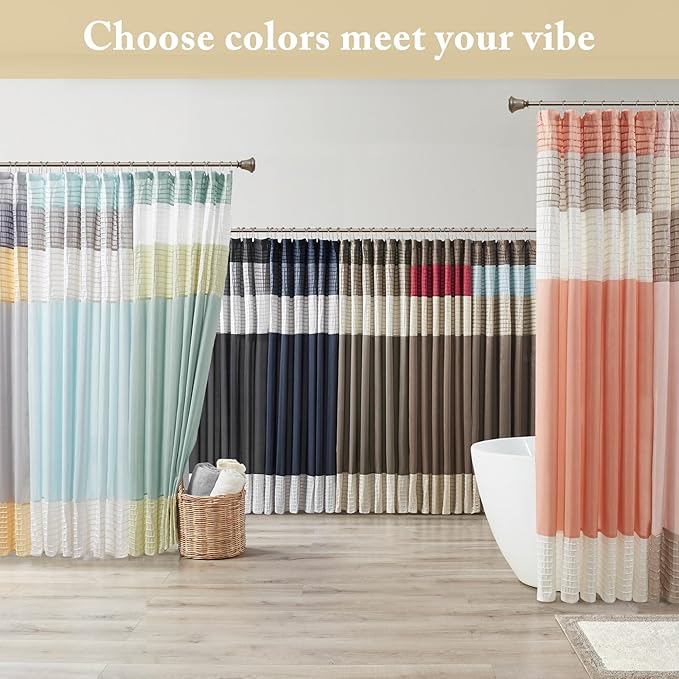 Madison Park Amherst Bathroom Shower Curtain Faux Silk Pieced Striped Modern Microfiber Bath Curtains, 72x84 Inches, Yellow