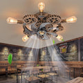 20" Retro Industrial Steampunk Ceiling Fans with Lights and Remote,Low Profile Flush Mount Bladeless Ceiling Fan with Light,Nautical Style 6 Speeds for Bedroom Kitchen Island Bar Cafe