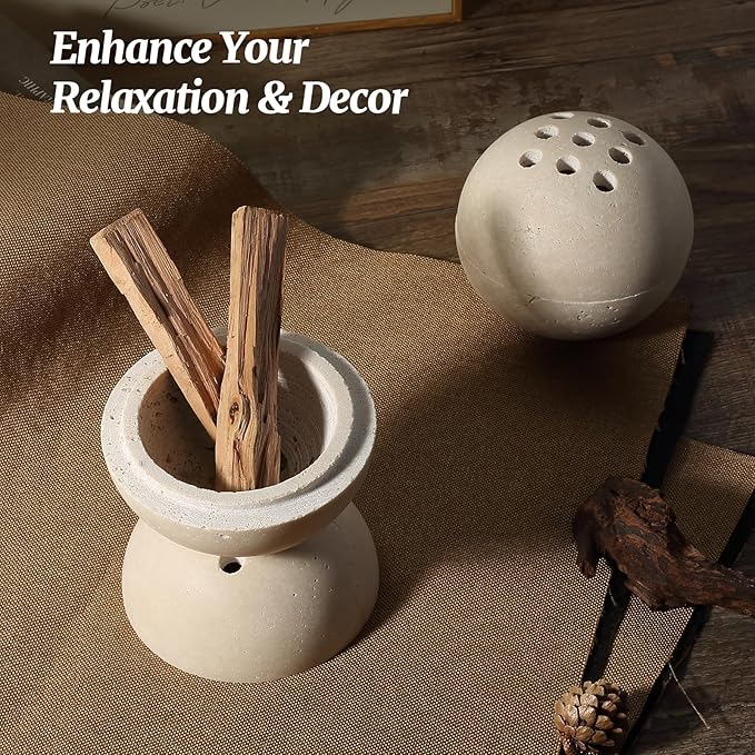 Natural Travertine Incense Burner – 4” Handmade Stone Incense Cone Holder, Minimalist Sphere Incense Burner for Home Decor, Meditation, Yoga, Spa, Relaxation (Beige)