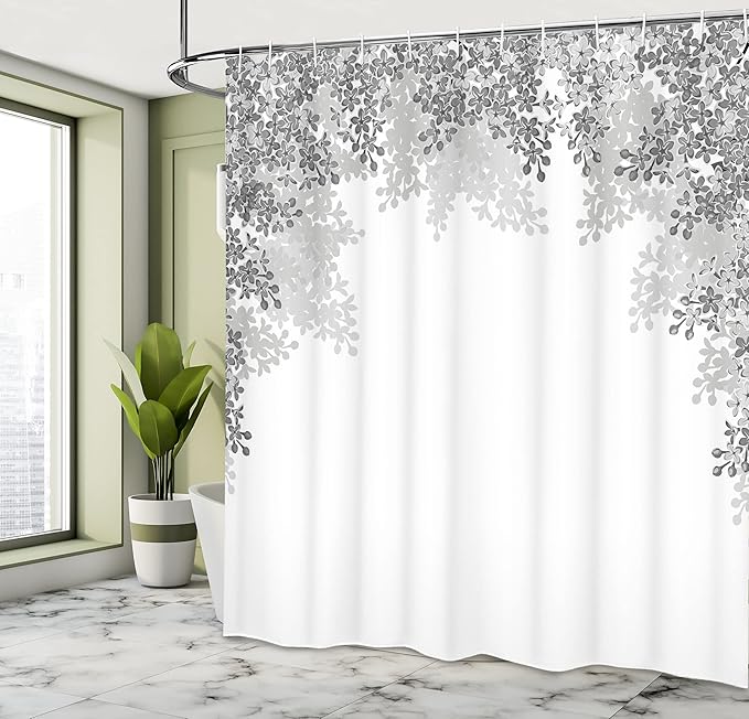 Ambesonne Flower Shower Curtain, Framing Lilac Flowers in Blossom Vernal Season Soothing Color Shades Artwork, Cloth Fabric Bathroom Decor Set with Hooks, 69" W x 70" L, Dimgray White