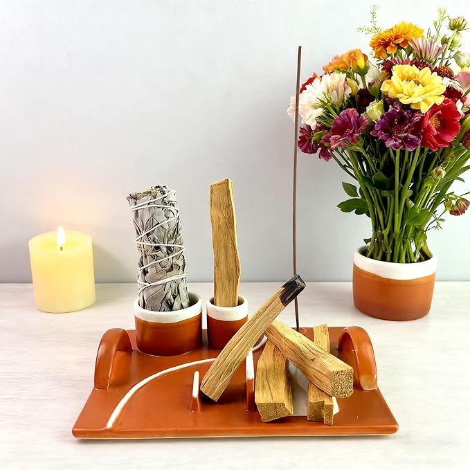 Sage Burner Plate, Large Incense Holder 7", Incense Tray Ash Catcher, Palo Santo Holder, Incense Stick Holder, White Sage Holder with Handle, Sage Holder for Burning, Modern Plao Santo Burner
