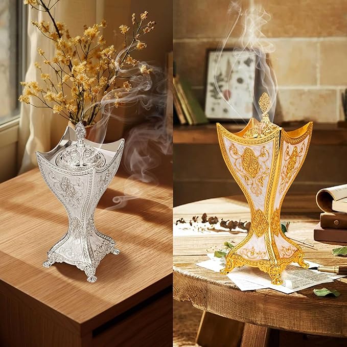 Bakhoor Incense Burner, 11Inches Charcoal Incense Burner - for Yoga, Spa Aromatherapy, Office & Home Decor, Trophy Shape (Gold)