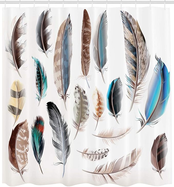 Ambesonne Feathers Shower Curtain, Western Feather Setting Pigmented Bird Body Parts Growth Nature Design, Cloth Fabric Bathroom Decor Set with Hooks, 69" W x 84" L, White Soft Blue Ecru