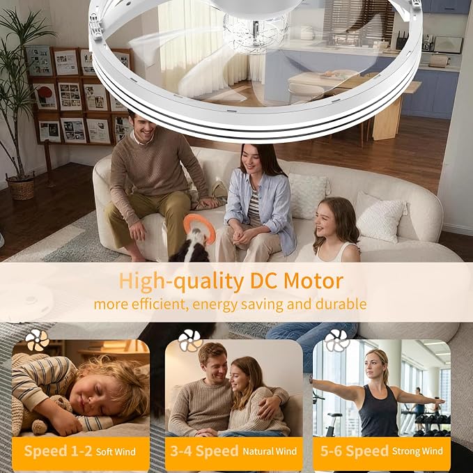 Ceiling Fans with Lights and Remote, 20" Low Profile Flush Mount Ceiling Fan, 3000-6500K Dimmable LED Fandelier, 6 Quiet Speeds for Bedroom