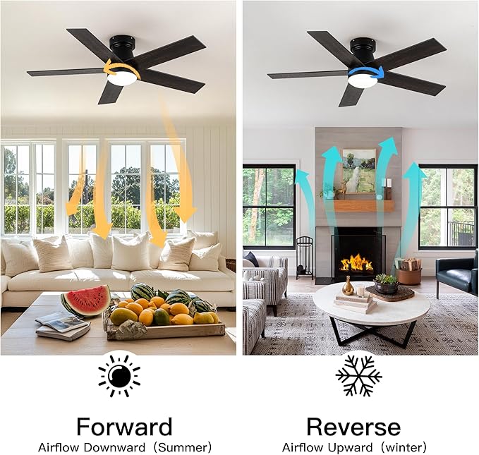 Ceiling Fans with Lights and Remote Control, Bedroom Ceiling Fan with Light 3-Color LED Dimmable and Replaceable, Memory for Lighting and Fan Reversible, 6-Speed, Timer, Indoor/Outdoor Use, 47 Inch