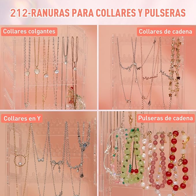 17Dec 360 Rotating Earring Holder Organizer Stand,5 Tiers Acrylic Jewelry Organizers and Storage,Stud Earring Organizers and Storage,212 Holes and 212 Grooves for Earrings Necklaces chain bracelet