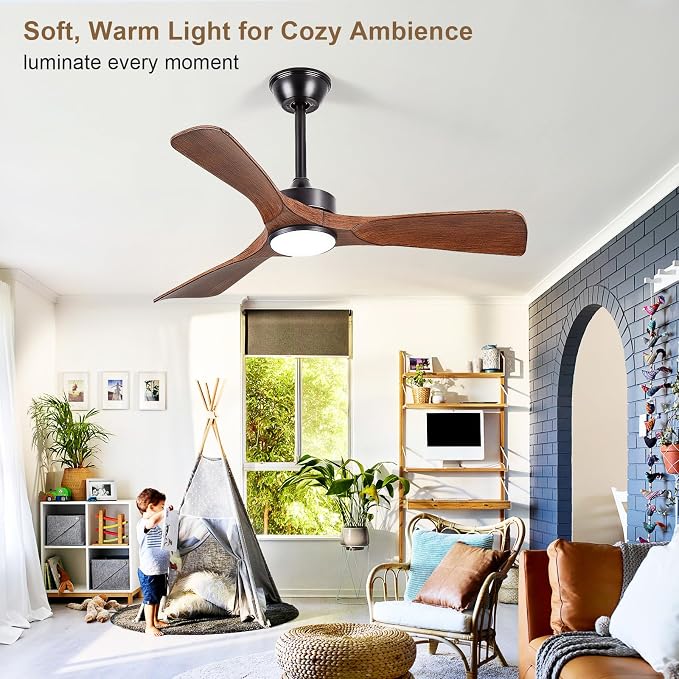 Ceiling Fans with Lights and Remote: 42-Inch Ceiling Fan 3 Blades Low Profile Outdoor - Walnut Ceiling Fans with Remote Control Quiet Reversible DC Motor for Patio Living Room