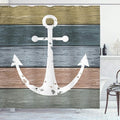 Ambesonne Anchor Shower Curtain, Timeworn Marine Pattern and Grunge Weathered Wooden Planks Rustic Style Nautical, Cloth Fabric Bathroom Decor Set with Hooks, 69" W x 75" L, Khaki Teal