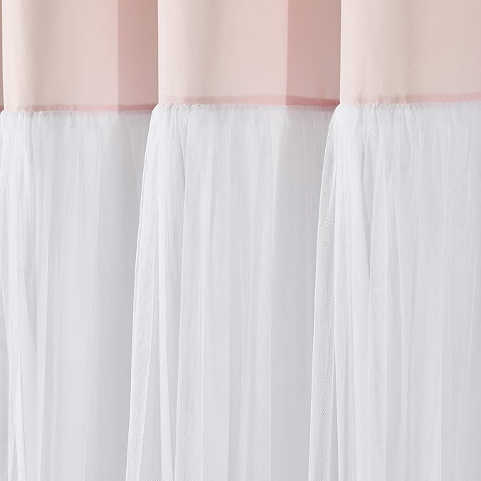 Lush Decor Tulle Skirt Colorblock Shower Curtain Single 72" W x 72" L Blush & White - Fabric Shower Curtains for Bathroom - Cute Bathroom Curtain