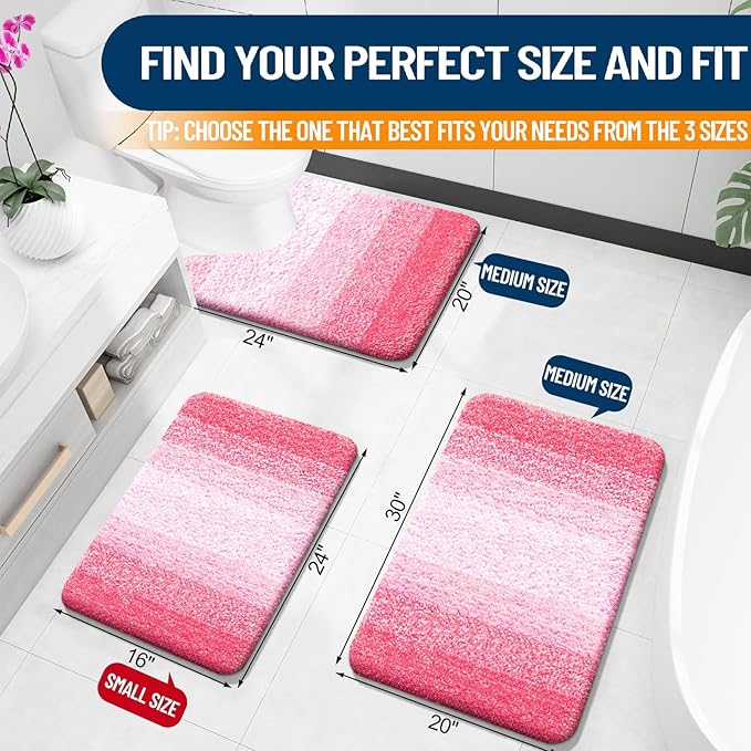 OLANLY Large Bathroom Rugs Mat 40x24, Extra Soft Absorbent Microfiber Bath Rugs, Rubber Backing, Quick Dry, Machine Washable Bath Mats for Bathroom Floor, Tub and Shower, Home Decor Accessories, Pink