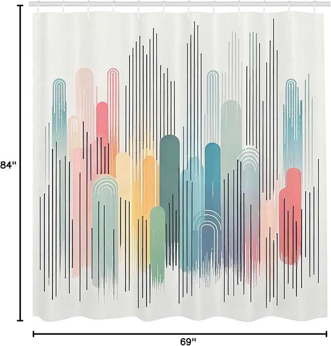 Ambesonne Colorful Shower Curtain, Simple Minimalist Design Abstract Rainbow Tone Stripes of Modern Joy, Cloth Fabric Bathroom Decor Set with Hooks, 69" W x 84" L, Multicolor White Grey