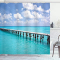 Ambesonne Beach Shower Curtain, Duck in Clear Empty Ocean on a Sunny Day Tropical Coastal Themed Image, Cloth Fabric Bathroom Decor Set with Hooks, 69" W x 70" L, White Turquoise